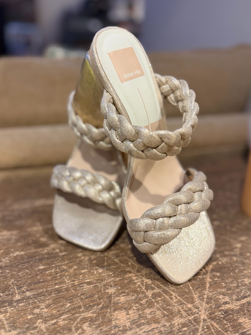 Dolce Vita Women's Braided Metallic Gold Slide Heels